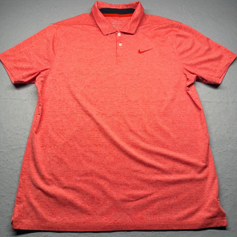 Nike Golf Polo Shirt Mens L Orange Red Dri-FIT Heathered Performance SS